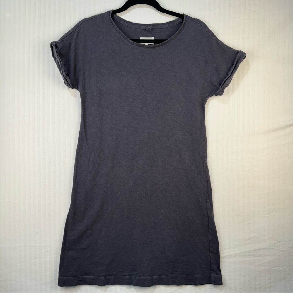 Lou & Gray Cotton Dress Small Charcoal Gray Rolled Sleeves Minimalist Neutral